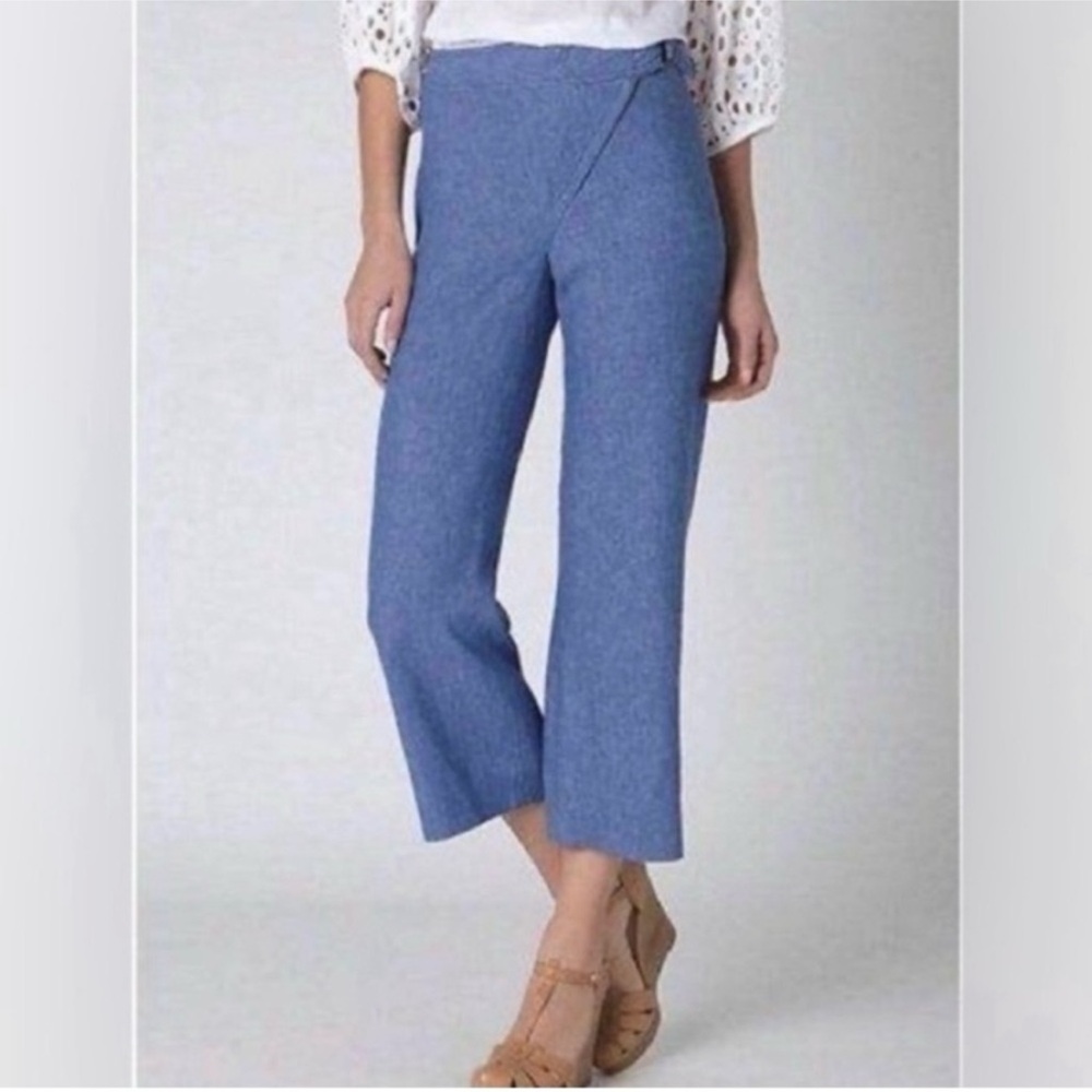 Elevenses Wide Leg Linen+Cotton Blue Coastal Boho Cropped Pants-6(M)